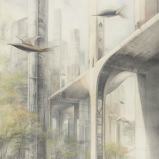 Silhouette Botanics style, Midjourney V6.1: megacity with futuristic bioarchitecture