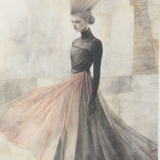 Silhouette Botanics style, Midjourney V6.1: haute-couture fashion outfit