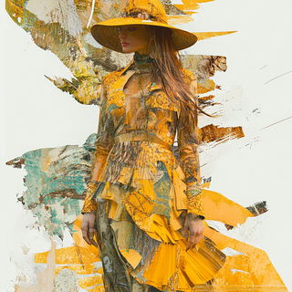 Ruinscript style, Midjourney V6.1: haute-couture fashion outfit