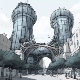 Aureate Ink Revival style, Midjourney V6.1: megacity with futuristic bioarchitecture