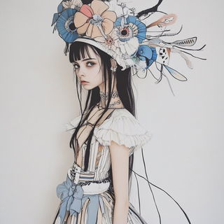 Aureate Ink Revival style, Midjourney V6.1: haute-couture fashion outfit