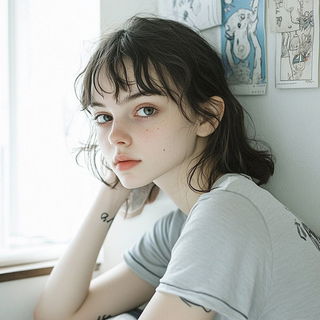Aureate Ink Revival style, Midjourney V6.1: photographic portrait of female protagonist