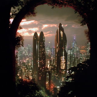 Crayonectics style, Midjourney V6.1: megacity with futuristic bioarchitecture