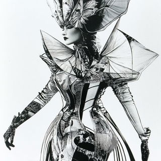 Inkstitch style, Midjourney V6.1: haute-couture fashion outfit