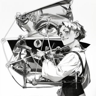 Inkstitch style, Midjourney V6.1: black-and-white manga comic strip