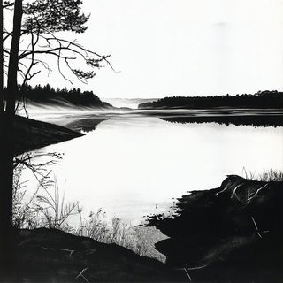 Inkstitch style, Midjourney V6.1: realistic landscape photograph of quiet dawn