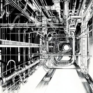 Inkstitch style, Midjourney V6.1: technical infrastructure blueprint schematics