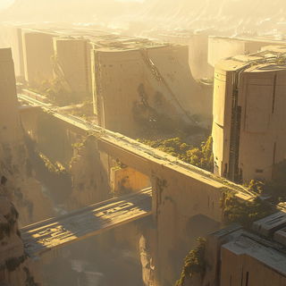 Mural Cipher style, Midjourney V6.1: megacity with futuristic bioarchitecture