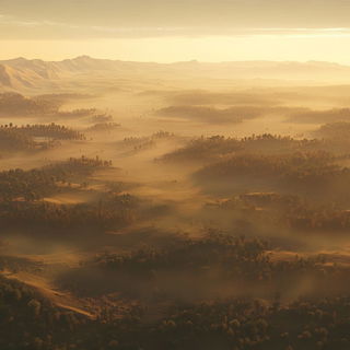 Mural Cipher style, Midjourney V6.1: realistic landscape photograph of quiet dawn