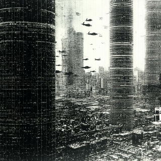 Pixelstrophe style, Midjourney V6.1: megacity with futuristic bioarchitecture