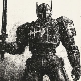 Pixelstrophe style, Midjourney V6.1: concept art character design of retropunk steam knight