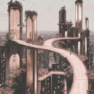 Orangewick Tapestry style, Midjourney V6.1: megacity with futuristic bioarchitecture