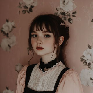 Orangewick Tapestry style, Midjourney V6.1: photographic portrait of female protagonist