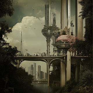 Cinderpanelism style, Midjourney V6.1: megacity with futuristic bioarchitecture