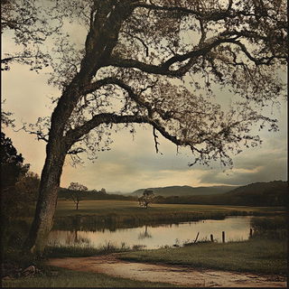 Cinderpanelism style, Midjourney V6.1: realistic landscape photograph of quiet dawn