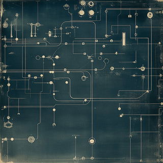 Cinderpanelism style, Midjourney V6.1: technical infrastructure blueprint schematics