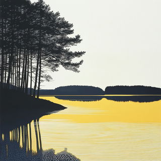 Fungiflux style, Midjourney V6.1: realistic landscape photograph of quiet dawn