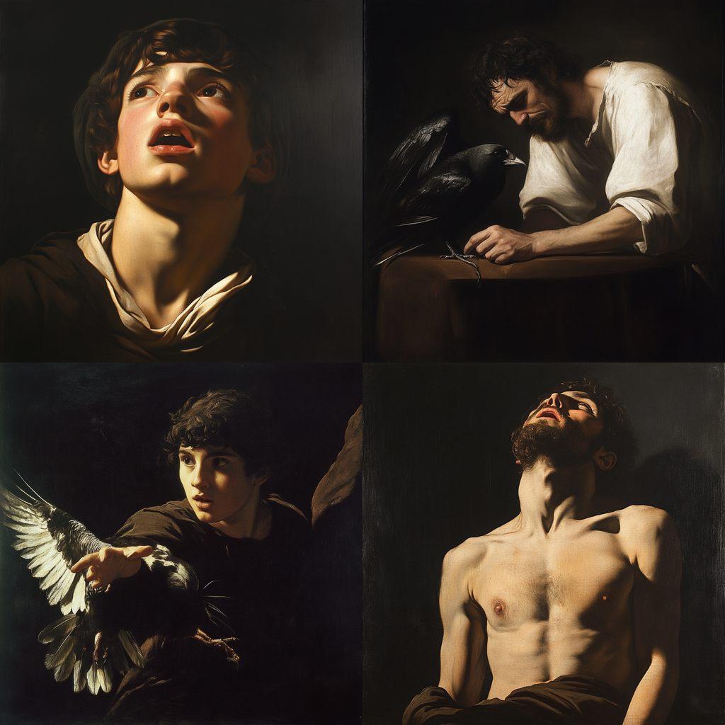 Caravaggio style, Midjourney V6.1, render 1 of 4