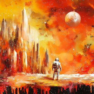 Moonstone Lithographs style, Midjourney V6.1: cinematic shot from sci-fi movie