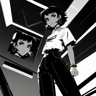 Prismcut style, Midjourney V6.1: black-and-white manga comic strip