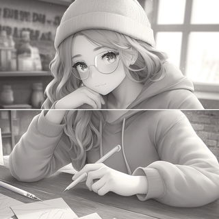 Clockwork Sunpath style, Midjourney V6.1: black-and-white manga comic strip