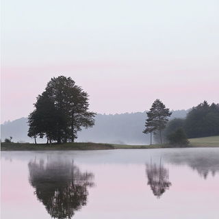Glassshadow Animodel style, Midjourney V6.1: realistic landscape photograph of quiet dawn