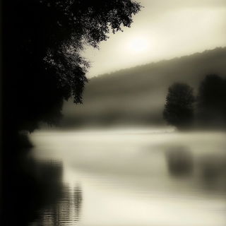 Violet Fluxmarble style, Midjourney V6.1: realistic landscape photograph of quiet dawn