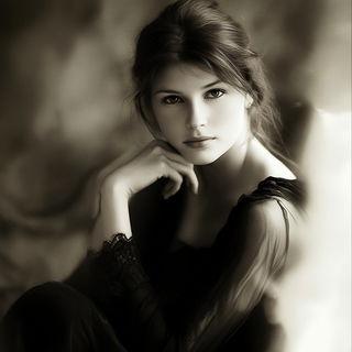Violet Fluxmarble style, Midjourney V6.1: photographic portrait of female protagonist
