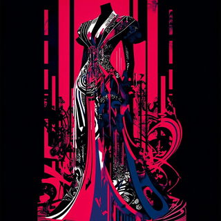 Inkakari style, Midjourney V6.1: haute-couture fashion outfit