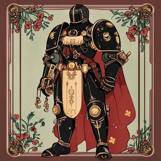 Inkamber style, Midjourney V6.1: concept art character design of retropunk steam knight