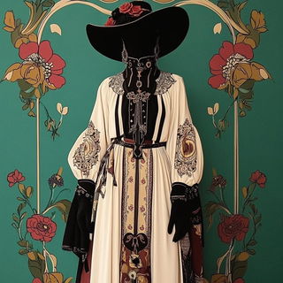 Inkamber style, Midjourney V6.1: haute-couture fashion outfit