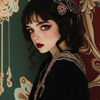 Inkamber style, Midjourney V6.1: photographic portrait of female protagonist