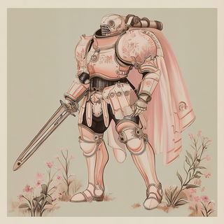Selenite Spiralism style, Midjourney V6.1: concept art character design of retropunk steam knight