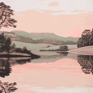 Selenite Spiralism style, Midjourney V6.1: realistic landscape photograph of quiet dawn