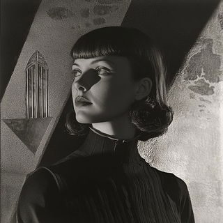 Inkomenagerie style, Midjourney V6.1: photographic portrait of female protagonist