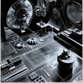 Inkomenagerie style, Midjourney V6.1: technical infrastructure blueprint schematics