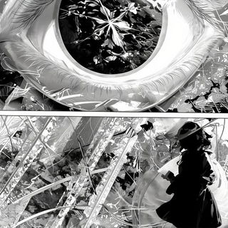 Pinkstone Flow style, Midjourney V6.1: black-and-white manga comic strip