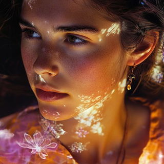 Pinkstone Flow style, Midjourney V6.1: photographic portrait of female protagonist
