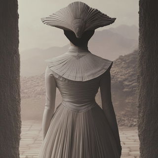 Spherespine Neonism style, Midjourney V6.1: haute-couture fashion outfit