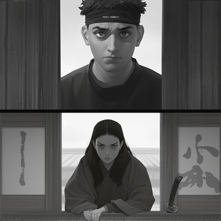 Spherespine Neonism style, Midjourney V6.1: black-and-white manga comic strip