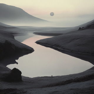 Spherespine Neonism style, Midjourney V6.1: realistic landscape photograph of quiet dawn