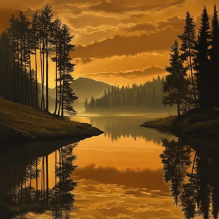 Serigraphoma style, Midjourney V6.1: realistic landscape photograph of quiet dawn