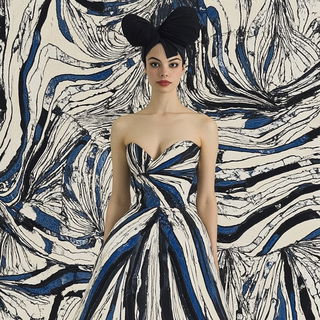 Bluecut Facework style, Midjourney V6.1: haute-couture fashion outfit