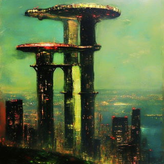 Vaporchrome Frontier style, Midjourney V6.1: megacity with futuristic bioarchitecture