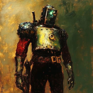 Vaporchrome Frontier style, Midjourney V6.1: concept art character design of retropunk steam knight