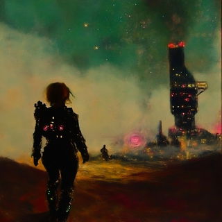 Vaporchrome Frontier style, Midjourney V6.1: cinematic shot from sci-fi movie