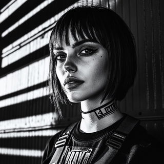 Anatomical Afterimage style, Midjourney V6.1: photographic portrait of female protagonist