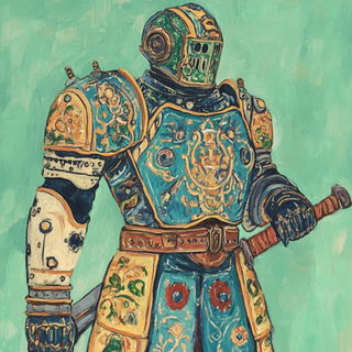 Viridion Perigee style, Midjourney V6.1: concept art character design of retropunk steam knight