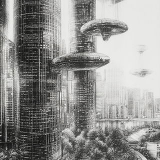 Impastetch style, Midjourney V6.1: megacity with futuristic bioarchitecture