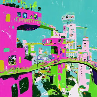 Chromacourt Tableaux style, Midjourney V6.1: megacity with futuristic bioarchitecture